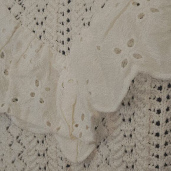 Lost and Wander Irina Scalloped Pointelle Cardigan White sz Medium Large NWT - Picture 10 of 11